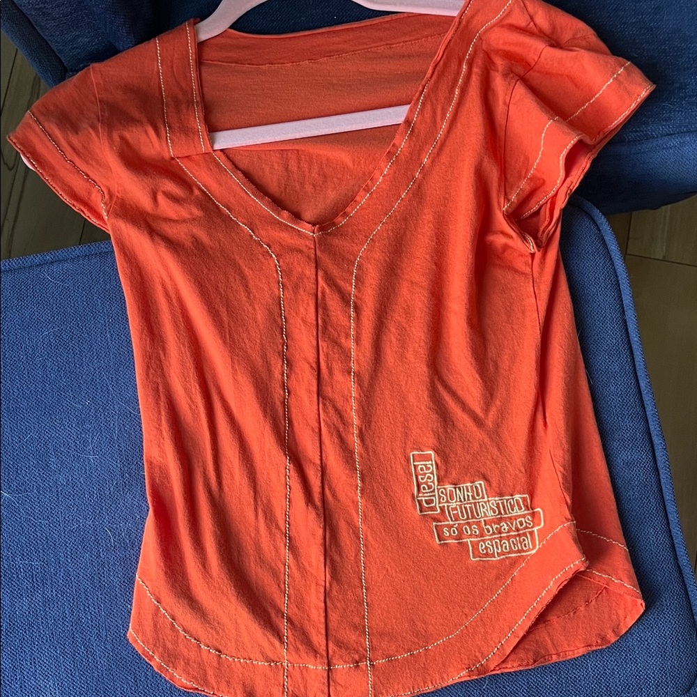 Orange Diesel V-Neck Graphic Tee